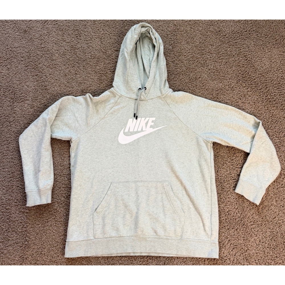 Nike Sportswear Essential Hoodie light green Heather White Logo Pullover Large
